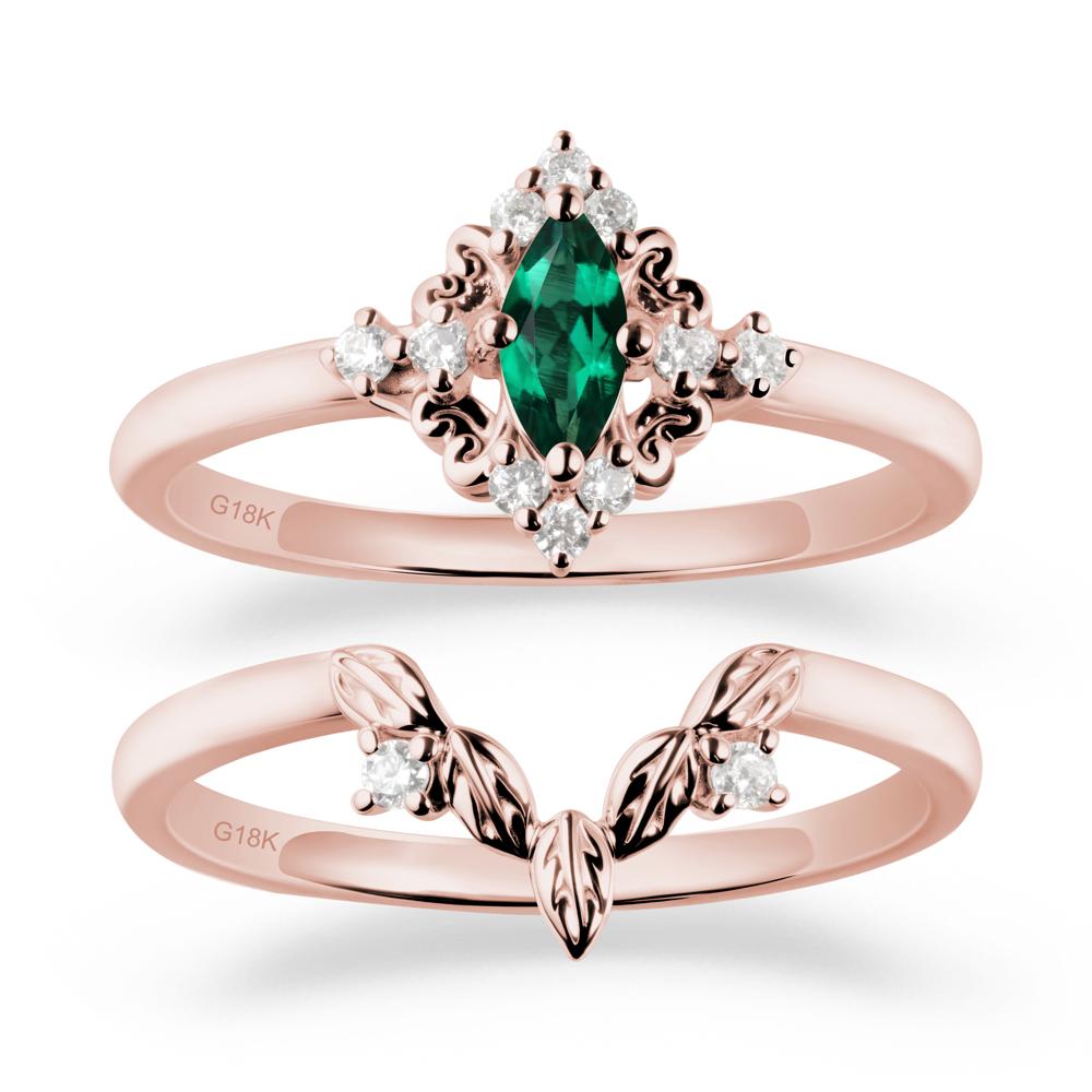 Emerald Leaf Inspired Leaf Inspired Ring Sets - LUO Jewelry #metal_18k rose gold
