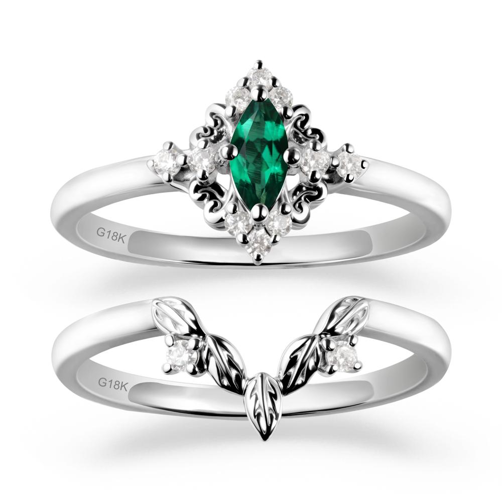 Emerald Leaf Inspired Leaf Inspired Ring Sets - LUO Jewelry #metal_18k white gold