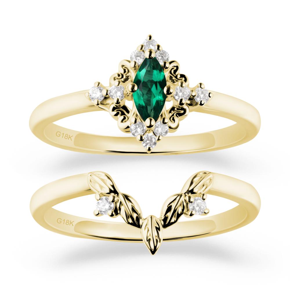 Emerald Leaf Inspired Leaf Inspired Ring Sets - LUO Jewelry #metal_18k yellow gold