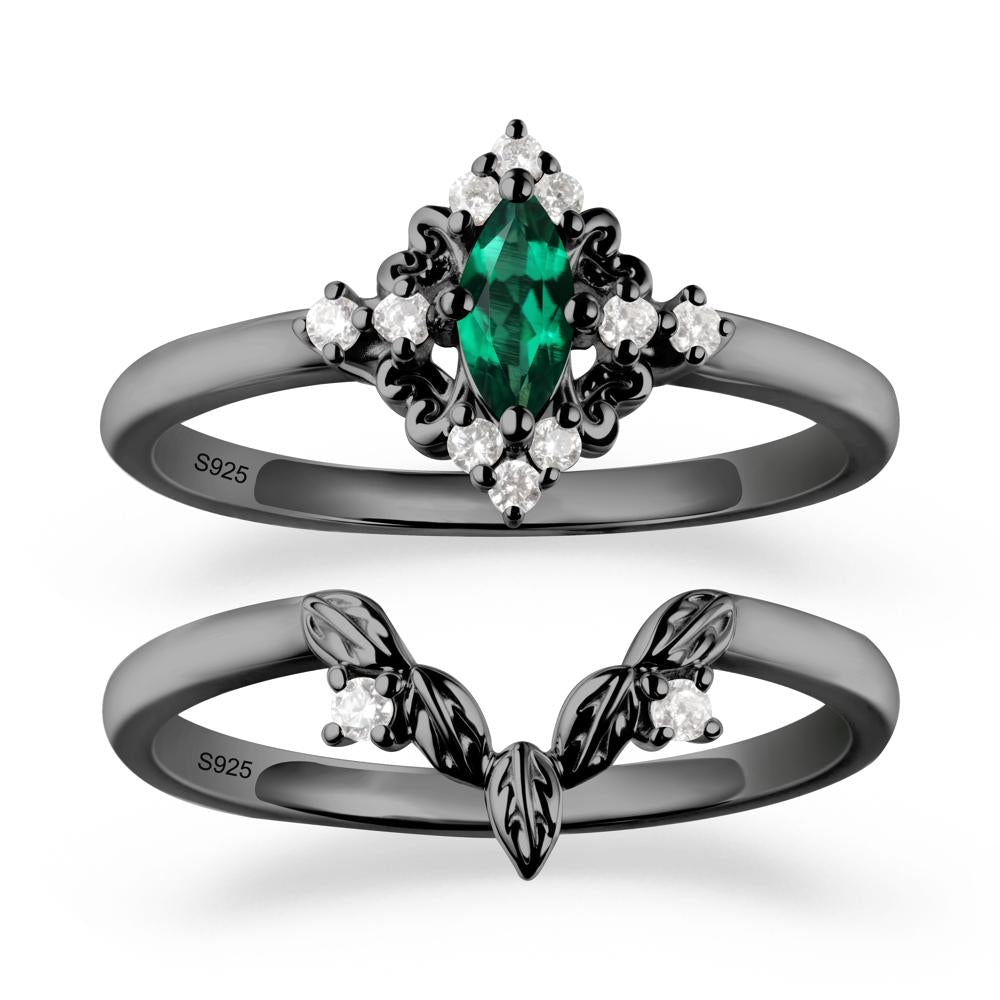 Emerald Leaf Inspired Leaf Inspired Ring Sets - LUO Jewelry #metal_black finish sterling silver
