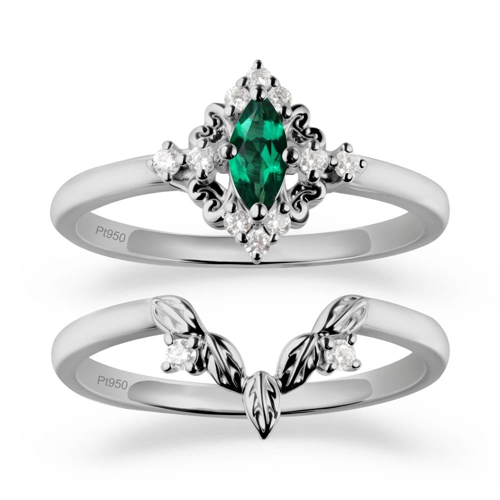Emerald Leaf Inspired Leaf Inspired Ring Sets - LUO Jewelry #metal_platinum