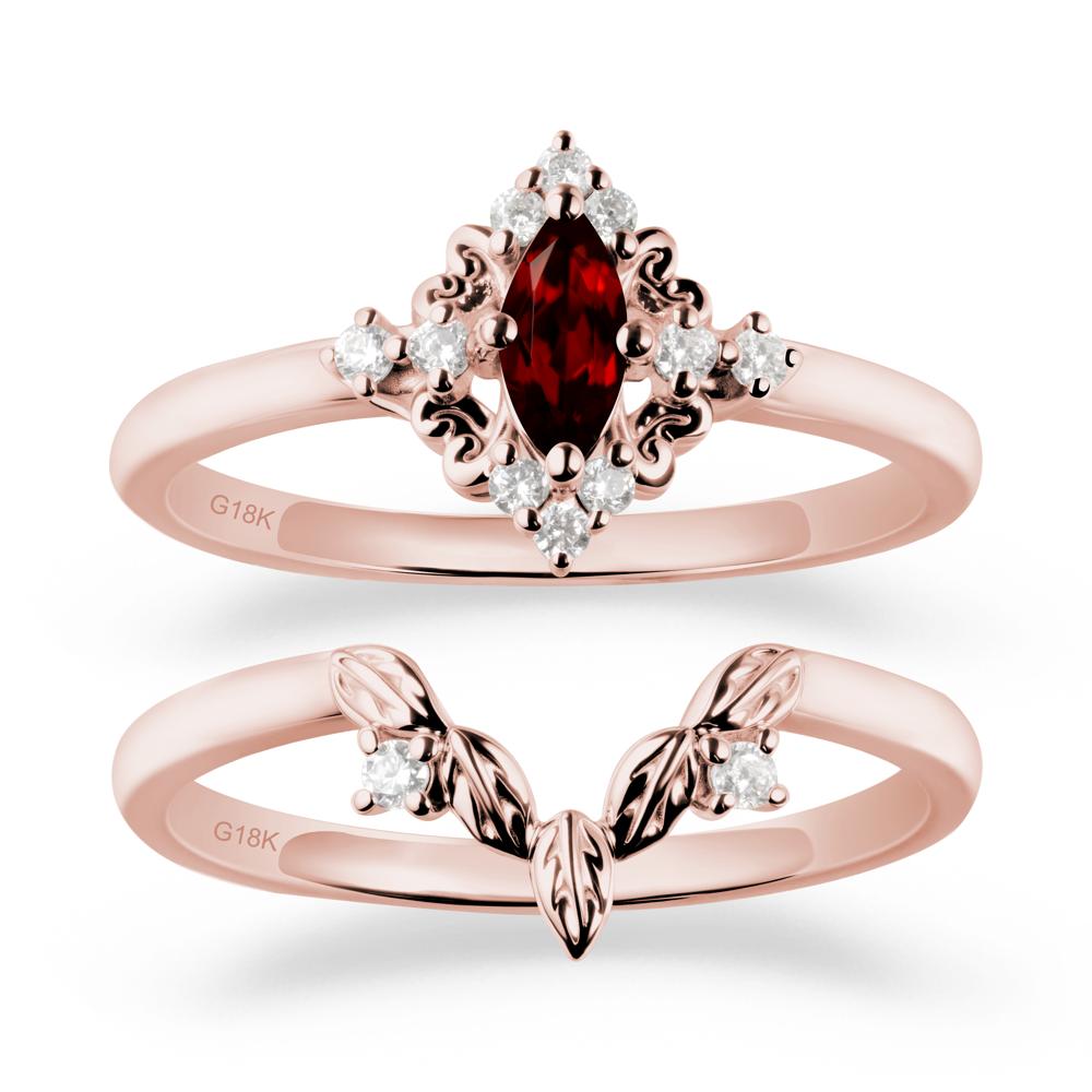Marquise Garnet Ring Sets with Leaf Details - LUO Jewelry #metal_18k rose gold