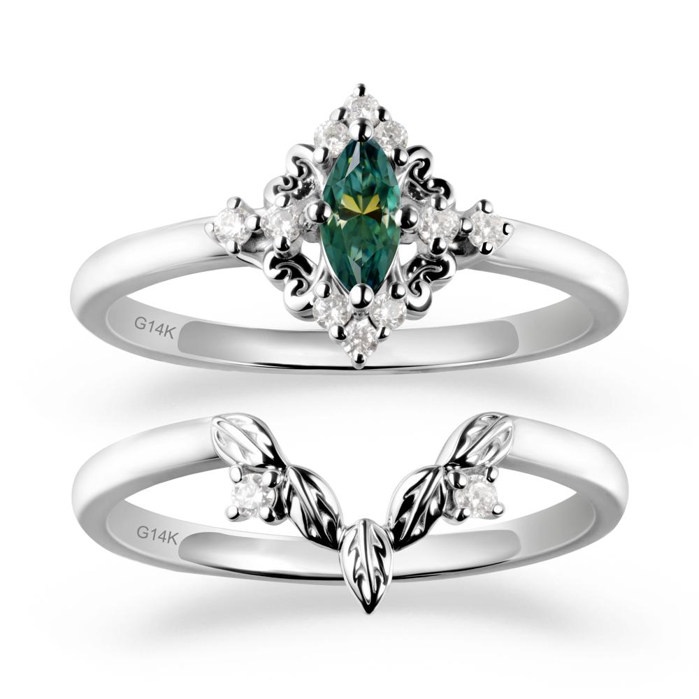 Nature Leaf Green Moissanite Ring Sets - LUO Jewelry #metal_14k white gold
