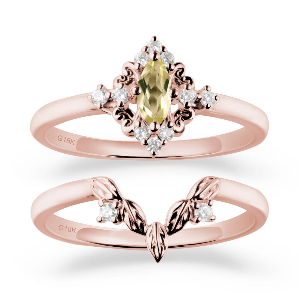 Marquise Lemon Quartz Ring Sets with Leaf Details - LUO Jewelry #metal_18k rose gold