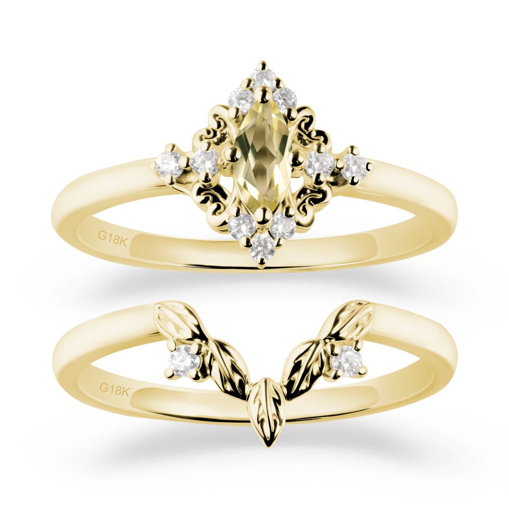 Marquise Lemon Quartz Ring Sets with Leaf Details - LUO Jewelry #metal_18k yellow gold