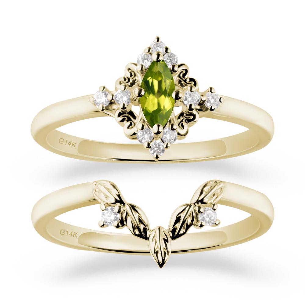 Peridot Leaf Inspired Leaf Inspired Ring Sets - LUO Jewelry #metal_14k yellow gold