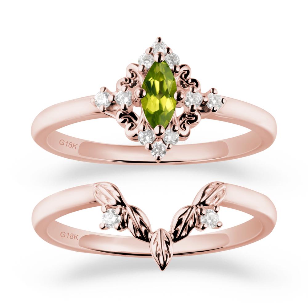 Peridot Leaf Inspired Leaf Inspired Ring Sets - LUO Jewelry #metal_18k rose gold
