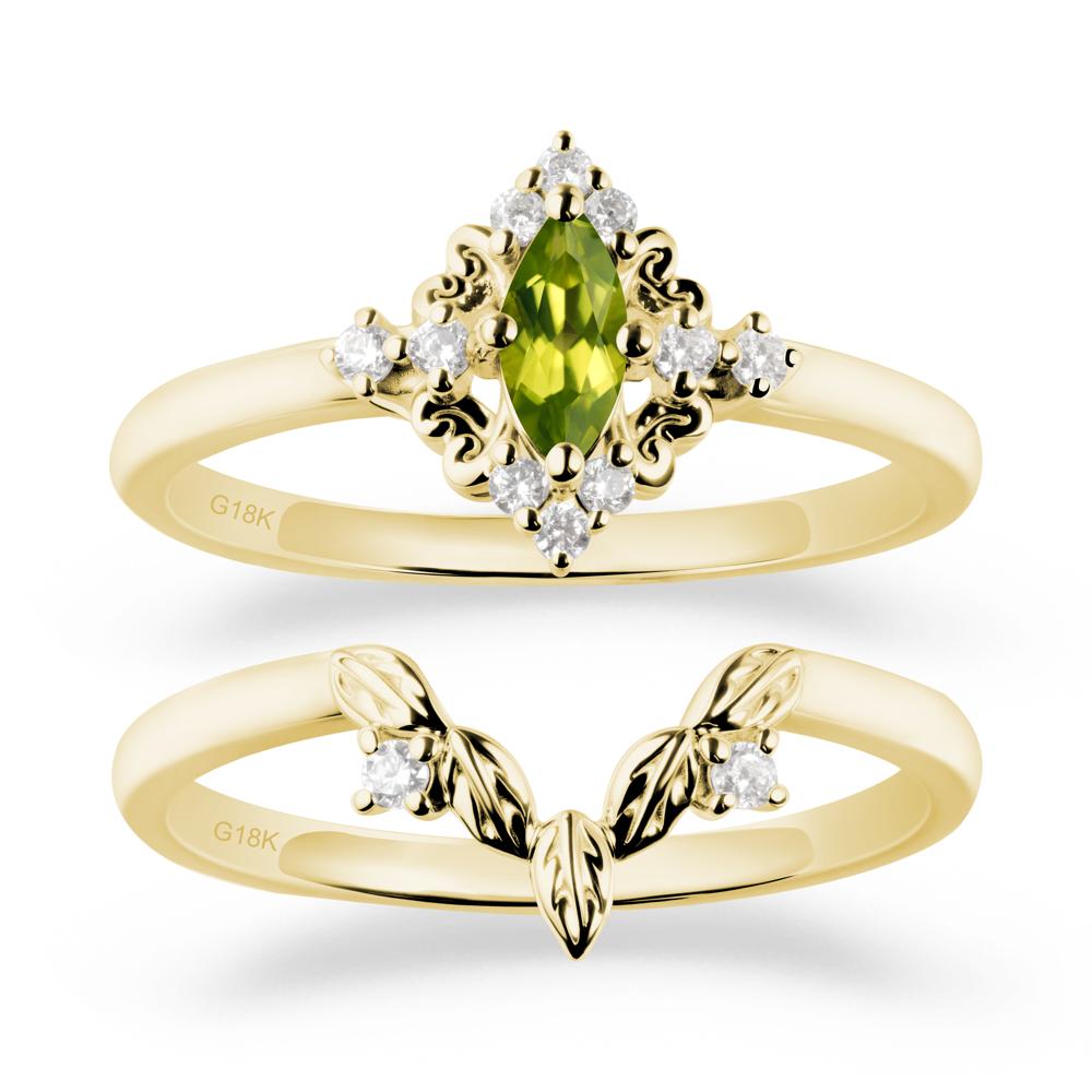 Peridot Leaf Inspired Leaf Inspired Ring Sets - LUO Jewelry #metal_18k yellow gold