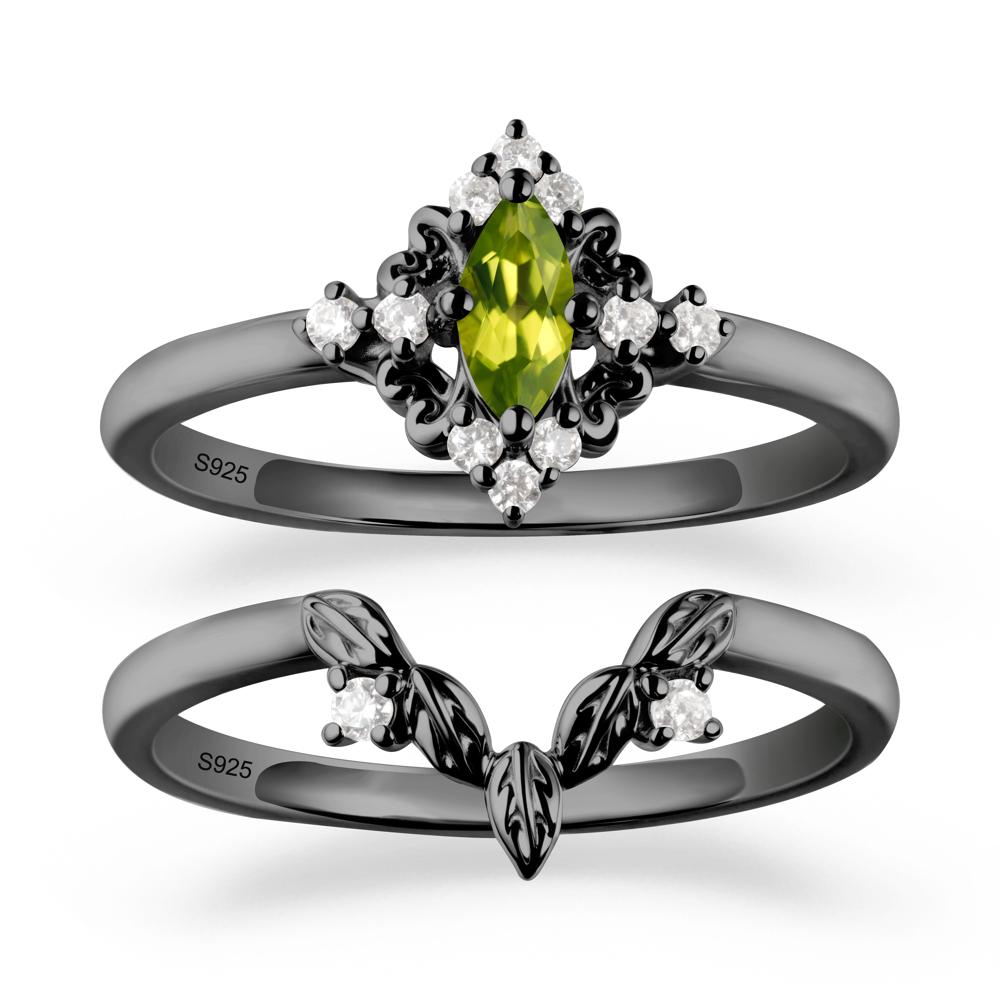 Peridot Leaf Inspired Leaf Inspired Ring Sets - LUO Jewelry #metal_black finish sterling silver
