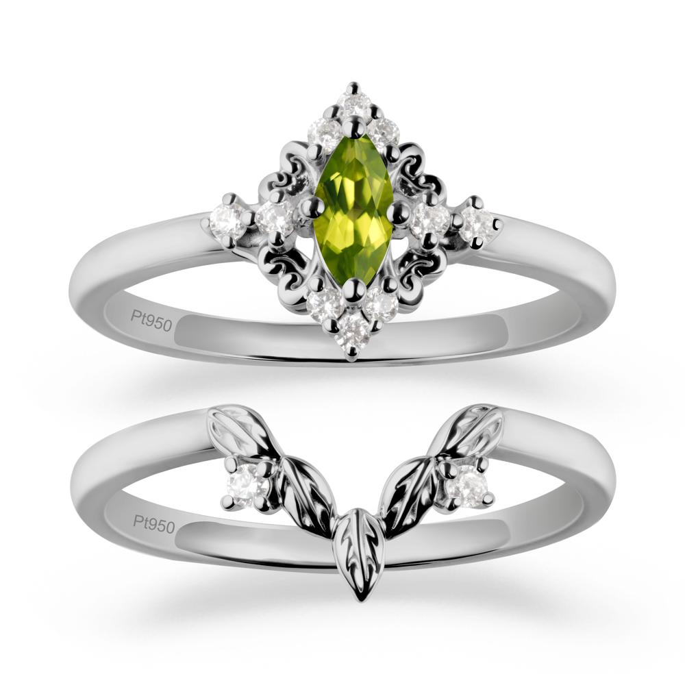 Peridot Leaf Inspired Leaf Inspired Ring Sets - LUO Jewelry #metal_platinum