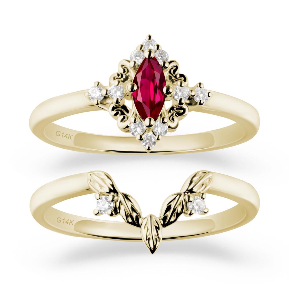 Nature Leaf Ruby Ring Sets - LUO Jewelry #metal_14k yellow gold