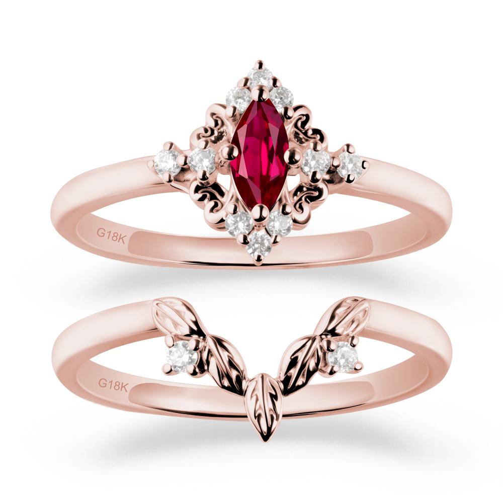 Nature Leaf Ruby Ring Sets - LUO Jewelry #metal_18k rose gold