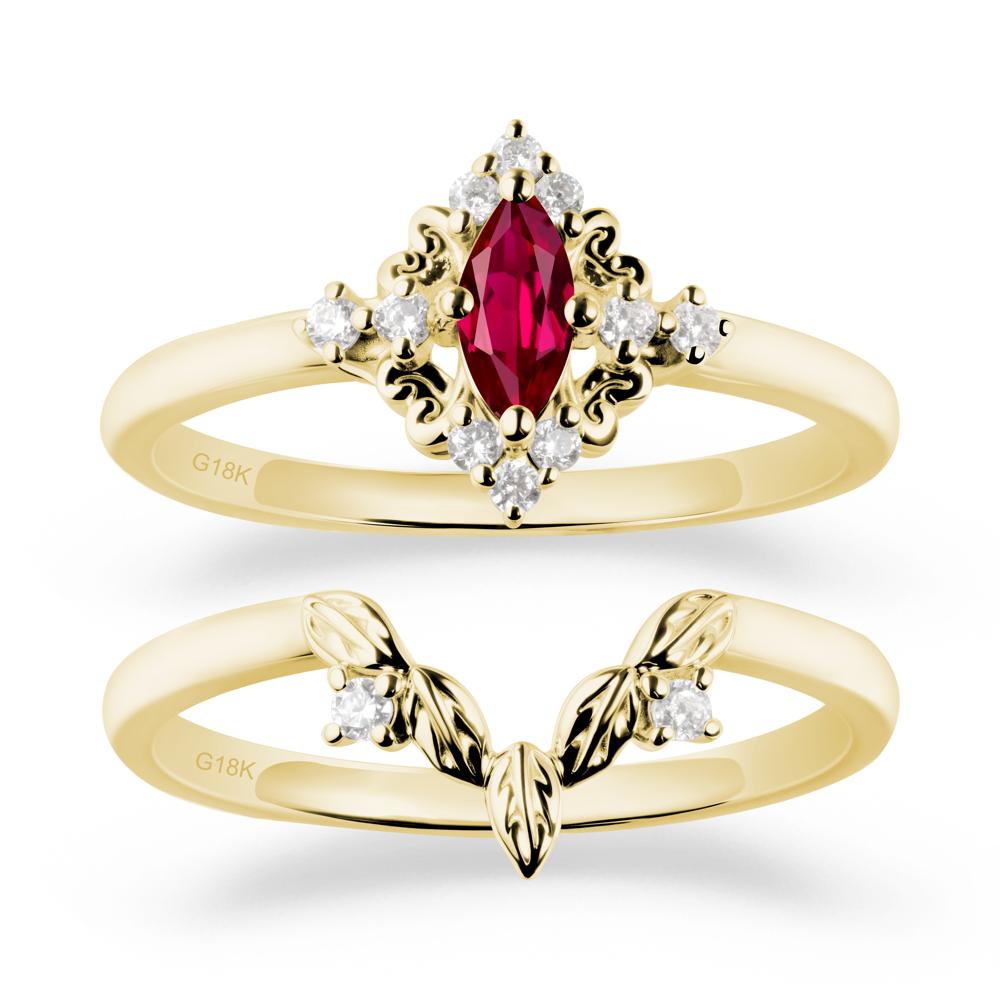 Nature Leaf Ruby Ring Sets - LUO Jewelry #metal_18k yellow gold