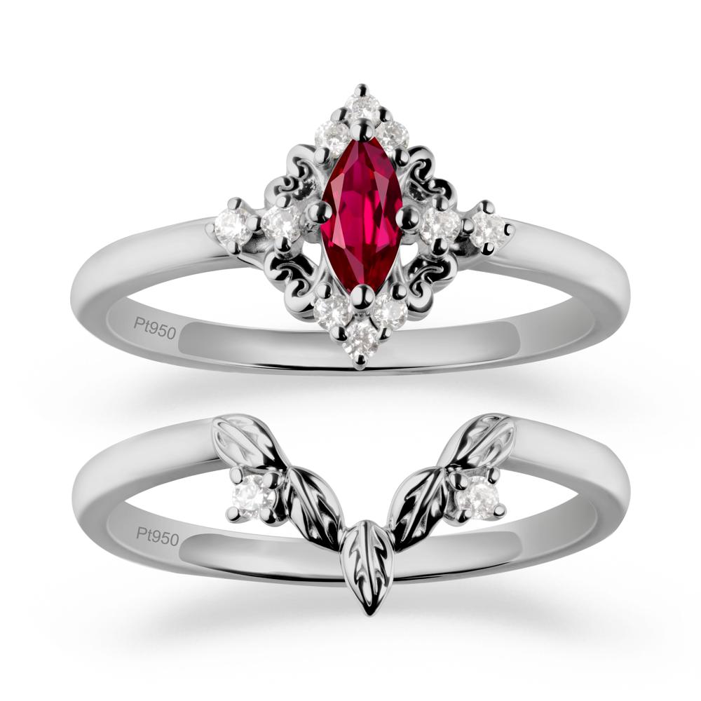 Nature Leaf Ruby Ring Sets - LUO Jewelry #metal_platinum