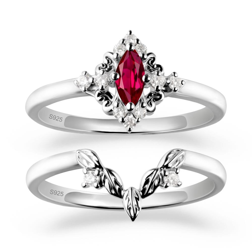 Nature Leaf Ruby Ring Sets - LUO Jewelry #metal_sterling silver