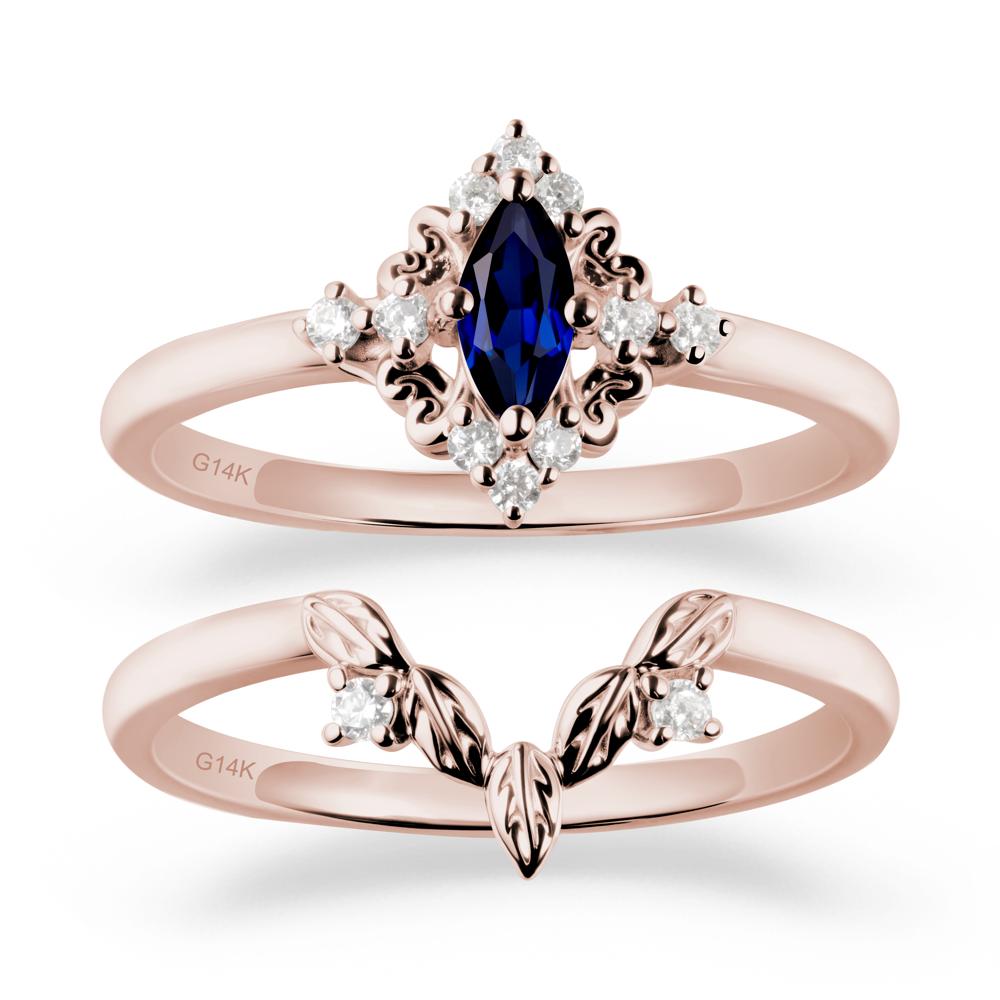 Sapphire Leaf Inspired Leaf Inspired Ring Sets - LUO Jewelry #metal_14k rose gold