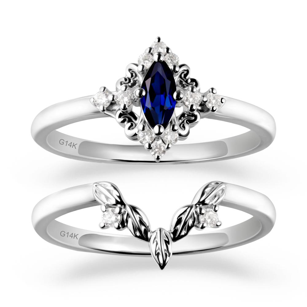 Sapphire Leaf Inspired Leaf Inspired Ring Sets - LUO Jewelry #metal_14k white gold