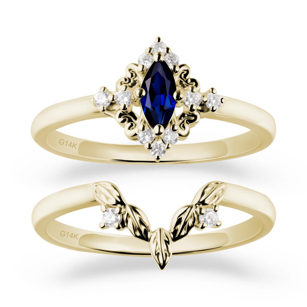 Sapphire Leaf Inspired Leaf Inspired Ring Sets - LUO Jewelry #metal_14k yellow gold