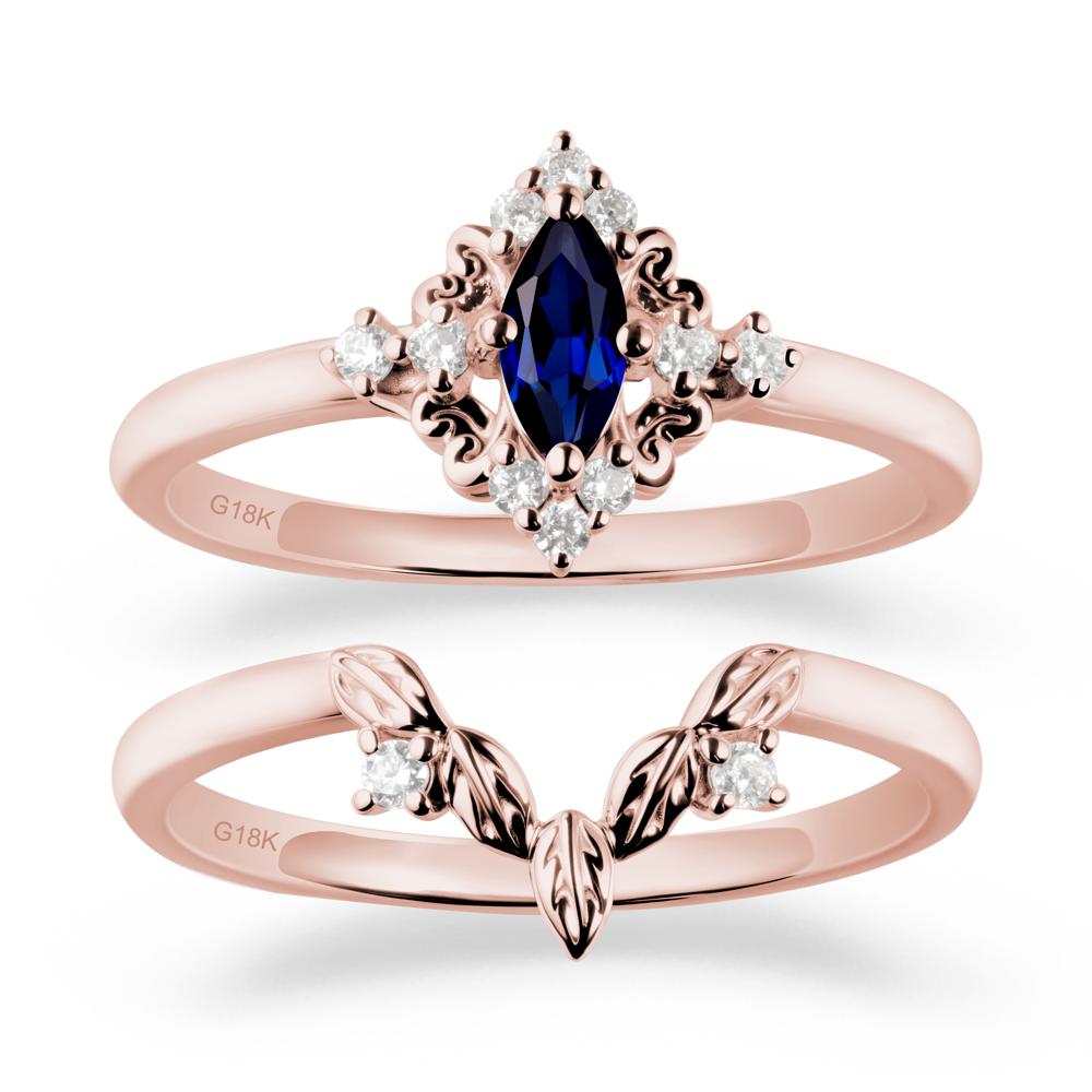 Sapphire Leaf Inspired Leaf Inspired Ring Sets - LUO Jewelry #metal_18k rose gold