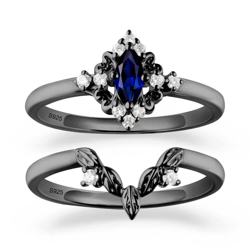 Sapphire Leaf Inspired Leaf Inspired Ring Sets - LUO Jewelry #metal_black finish sterling silver