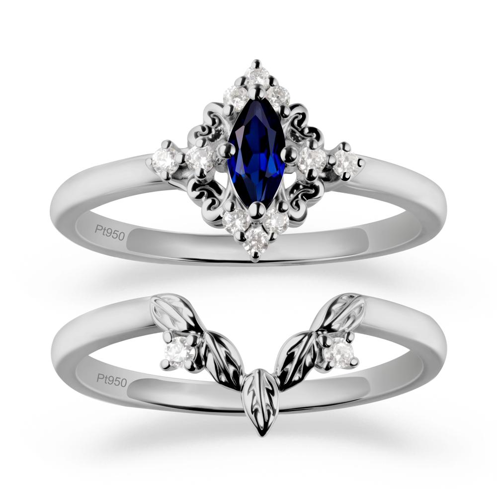 Sapphire Leaf Inspired Leaf Inspired Ring Sets - LUO Jewelry #metal_platinum