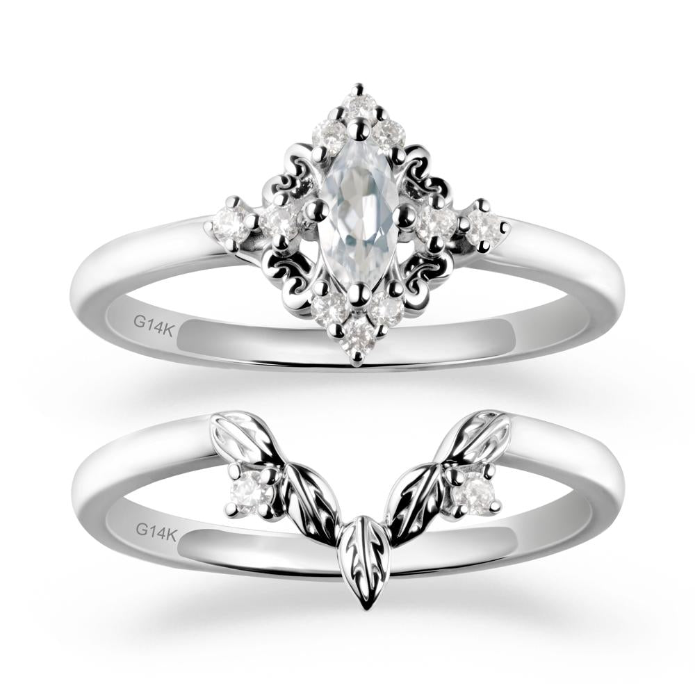 Nature Leaf White Topaz Ring Sets - LUO Jewelry #metal_14k white gold