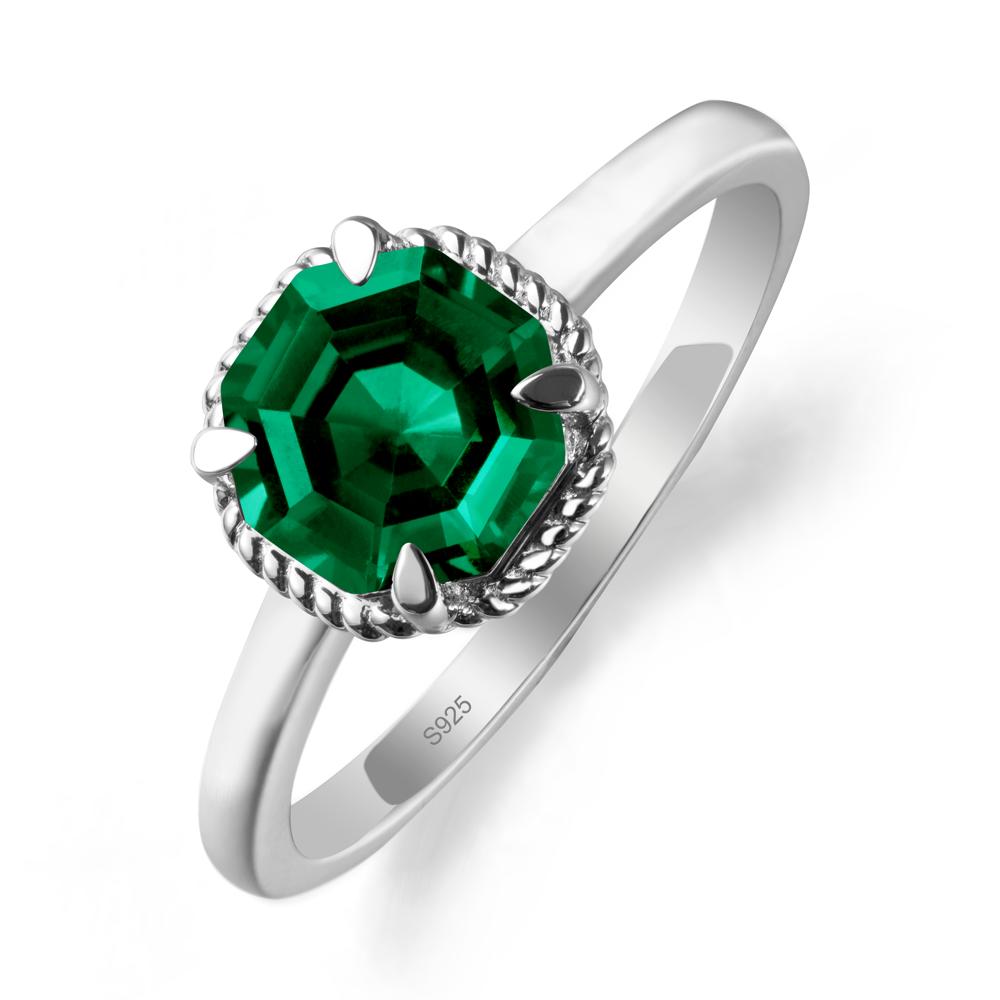 Twisted Rope Halo Octagon Emerald Ring - LUO Jewelry #metal_sterling silver
