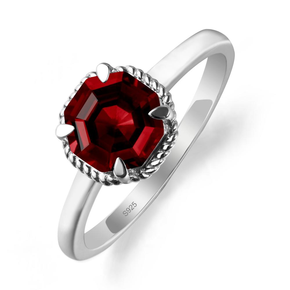 Simple Solitaire Octagon Garnet Ring - LUO Jewelry #metal_sterling silver