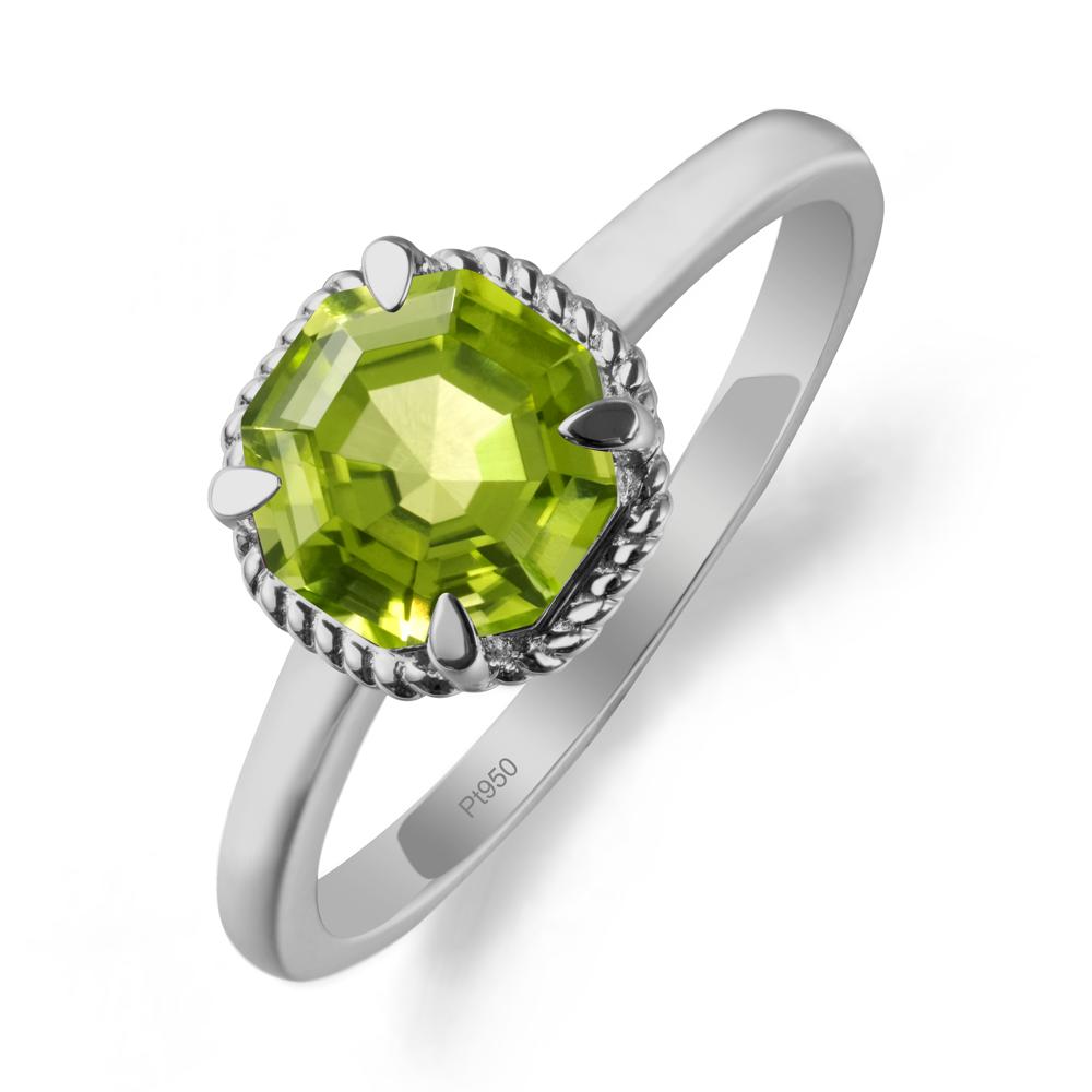 Twisted Rope Halo Octagon Peridot Ring - LUO Jewelry #metal_platinum
