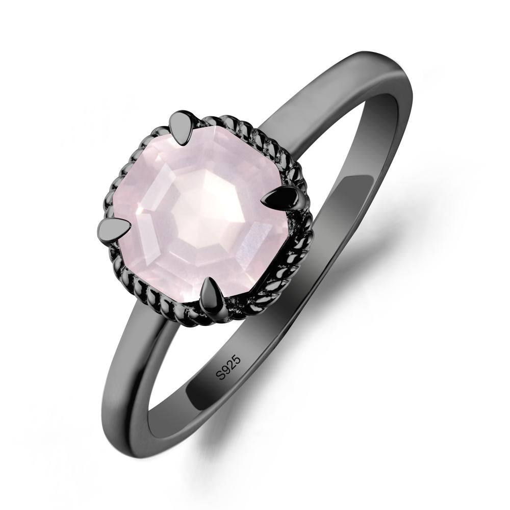 Simple Solitaire Octagon Rose Quartz Ring - LUO Jewelry #metal_black finish sterling silver