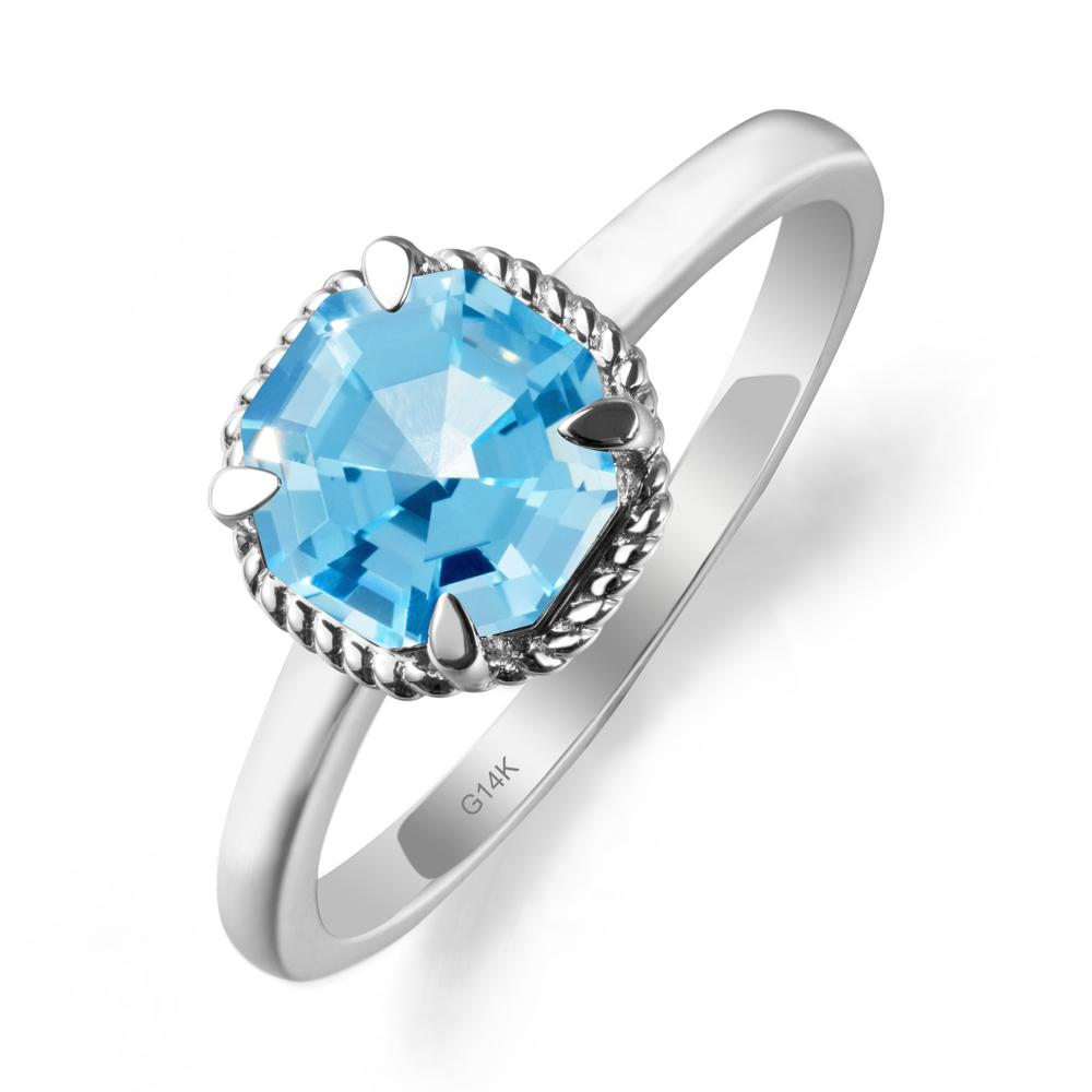 Twisted Rope Halo Octagon Swiss Blue Topaz Ring - LUO Jewelry #metal_14k white gold