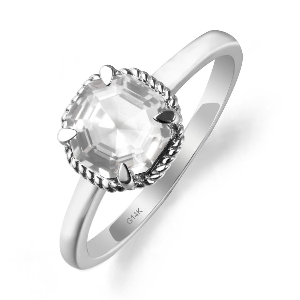 Simple Solitaire Octagon White Topaz Ring - LUO Jewelry #metal_14k white gold