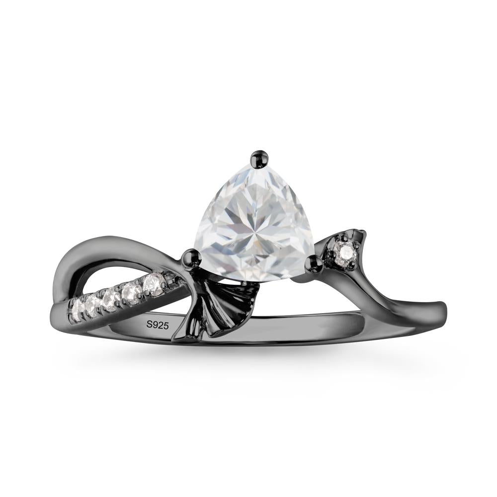 Trillion Cubic Zirconia Ginkgo Leaf Ring - LUO Jewelry #metal_black finish sterling silver