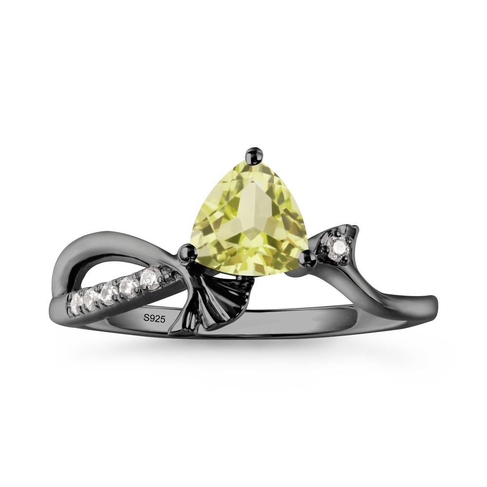 Trillion Lemon Quartz Ginkgo Leaf Ring - LUO Jewelry #metal_black finish sterling silver