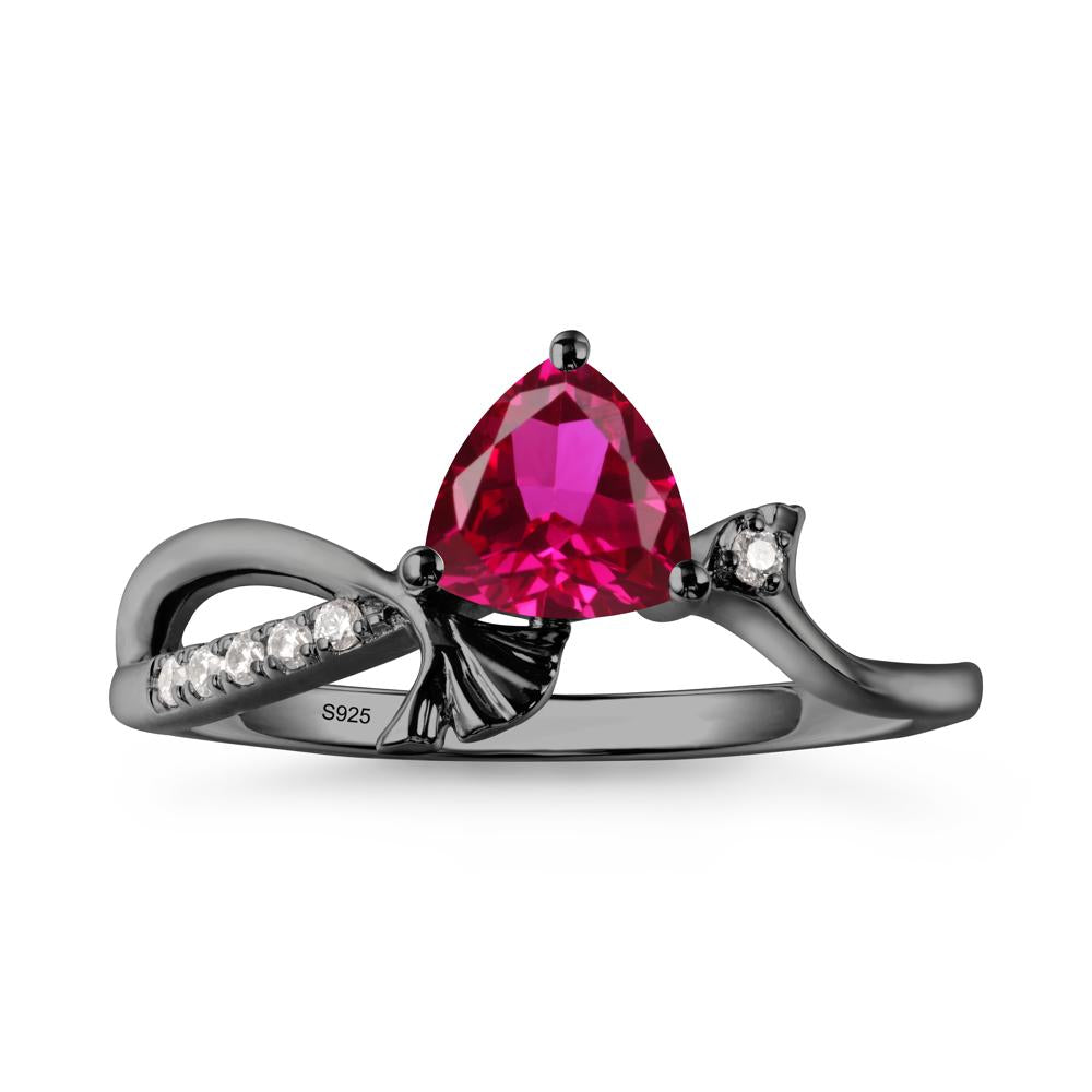 Trillion Ruby Ginkgo Leaf Ring - LUO Jewelry #metal_black finish sterling silver