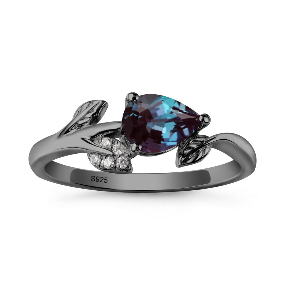Sprouting Leaf Pear Alexandrite Ring - LUO Jewelry #metal_black finish sterling silver