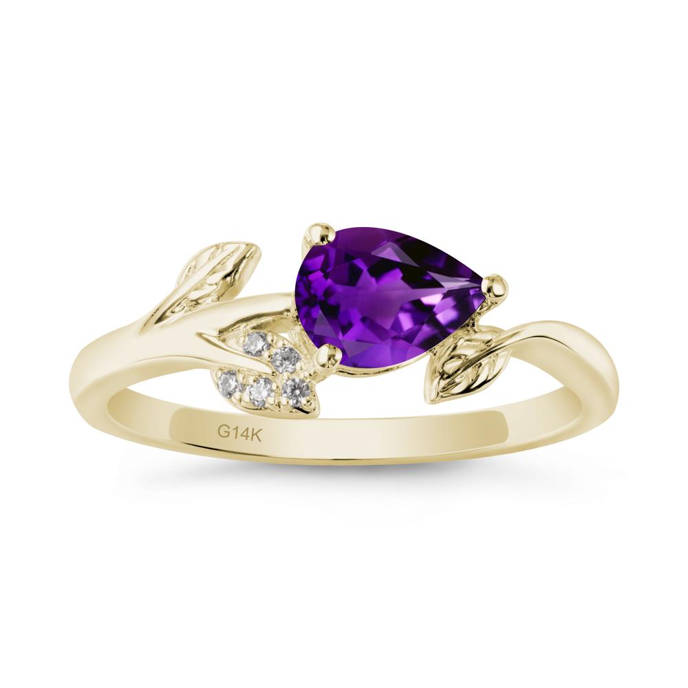 Pear Shaped Amethyst Leaf Ring - LUO Jewelry #metal_14k yellow gold