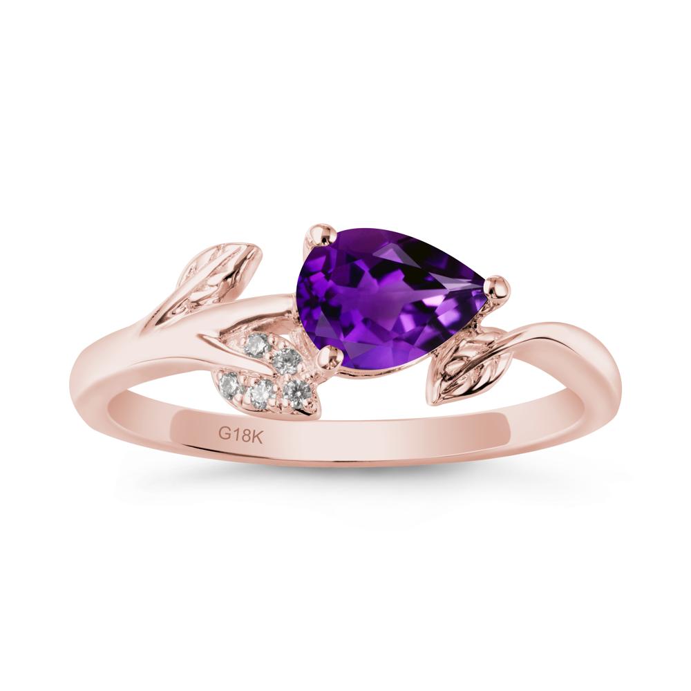 Pear Shaped Amethyst Leaf Ring - LUO Jewelry #metal_18k rose gold