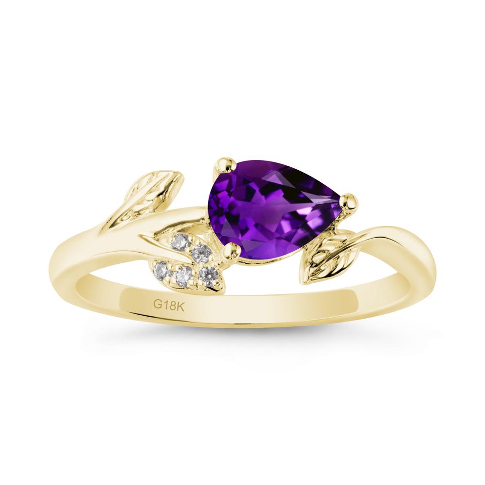 Pear Shaped Amethyst Leaf Ring - LUO Jewelry #metal_18k yellow gold