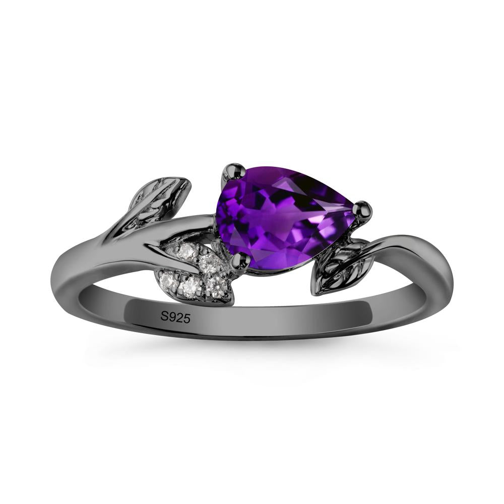 Pear Shaped Amethyst Leaf Ring - LUO Jewelry #metal_black finish sterling silver