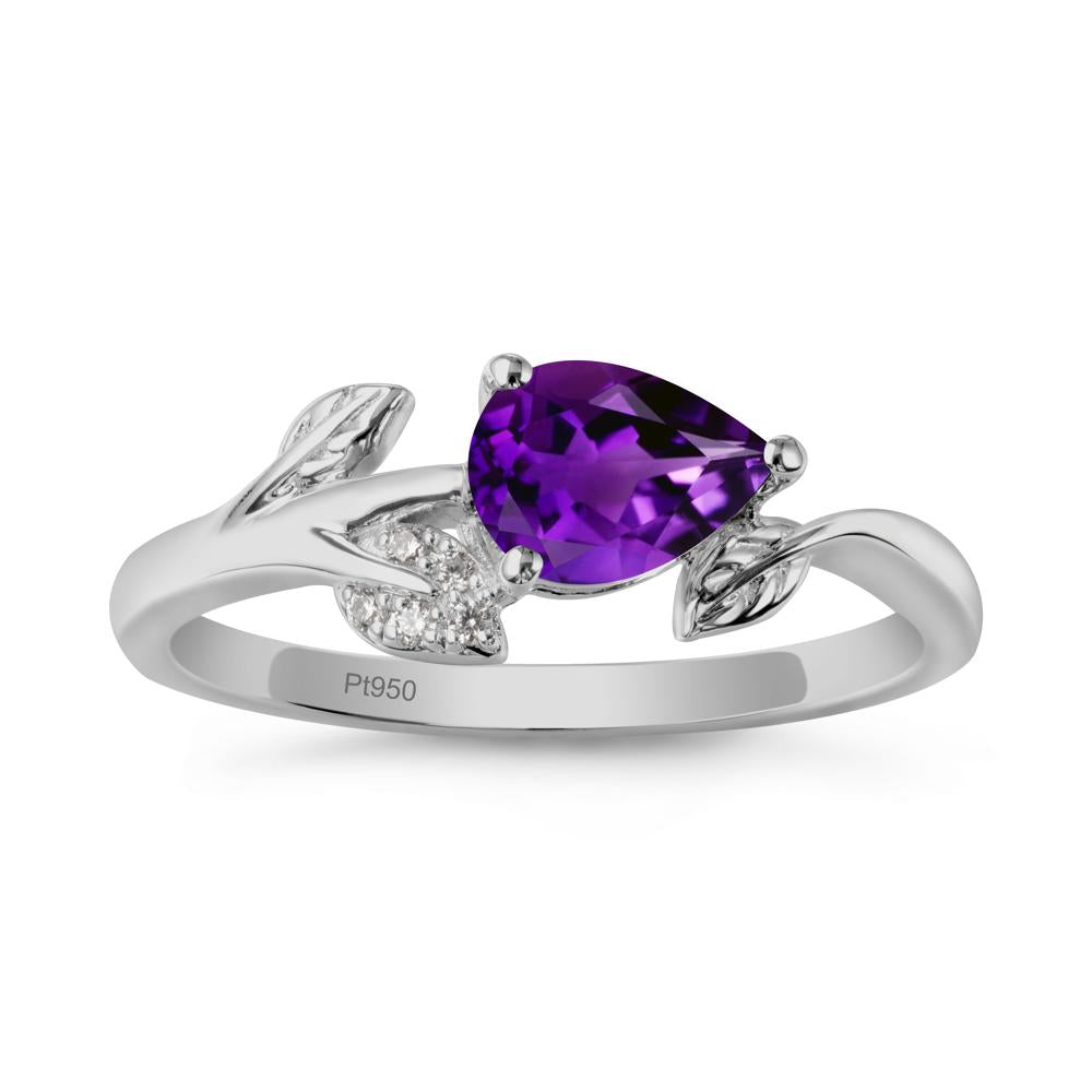 Pear Shaped Amethyst Leaf Ring - LUO Jewelry #metal_platinum