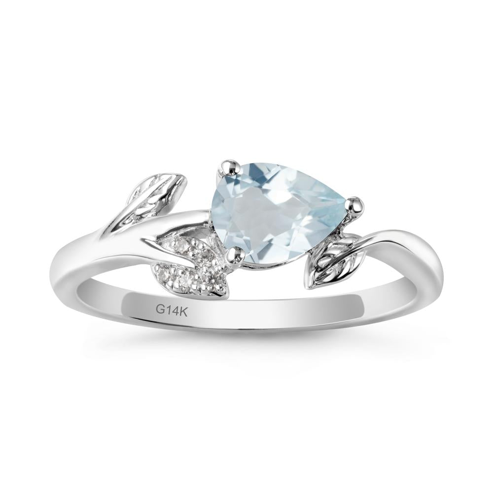 Sprouting Leaf Pear Aquamarine Ring - LUO Jewelry #metal_14k white gold