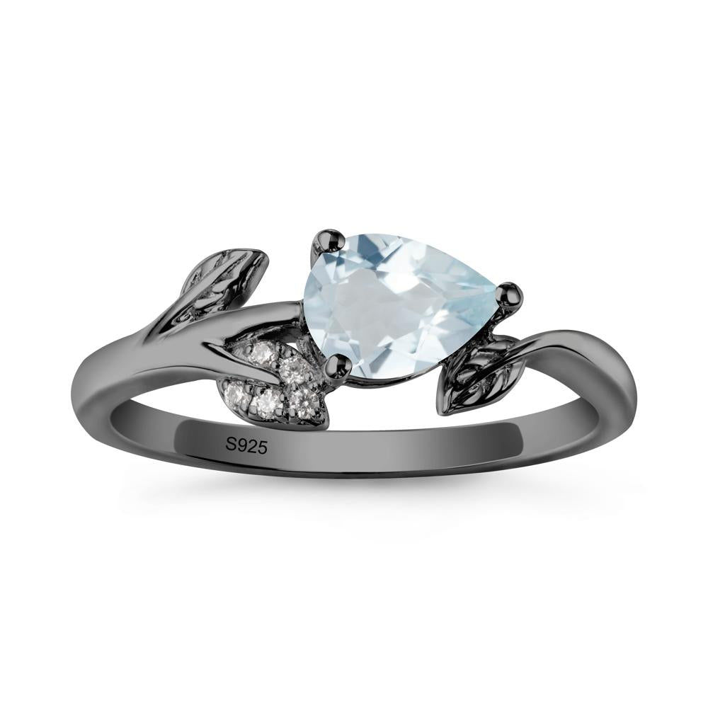 Sprouting Leaf Pear Aquamarine Ring - LUO Jewelry #metal_black finish sterling silver
