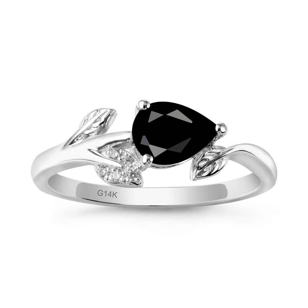 Sprouting Leaf Pear Black Spinel Ring - LUO Jewelry #metal_14k white gold