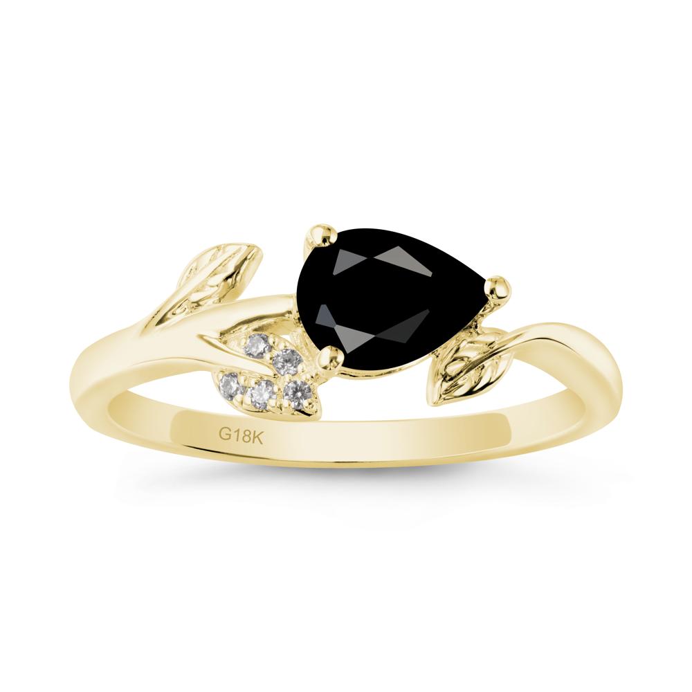 Sprouting Leaf Pear Black Spinel Ring - LUO Jewelry #metal_18k yellow gold