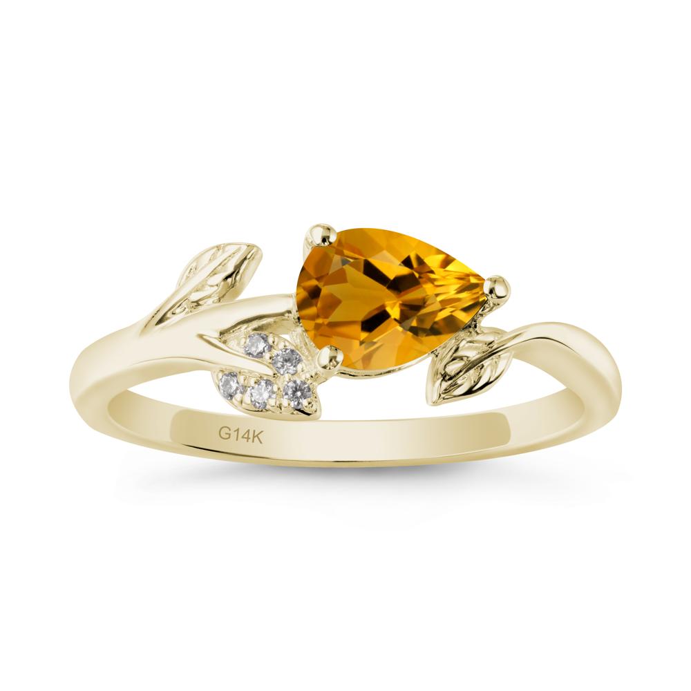 Pear Shaped Citrine Leaf Ring - LUO Jewelry #metal_14k yellow gold