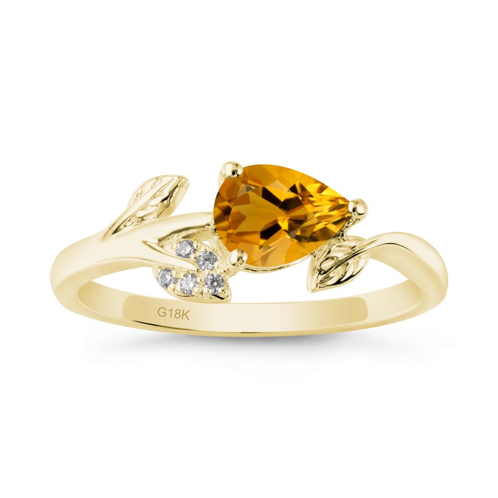 Pear Shaped Citrine Leaf Ring - LUO Jewelry #metal_18k yellow gold