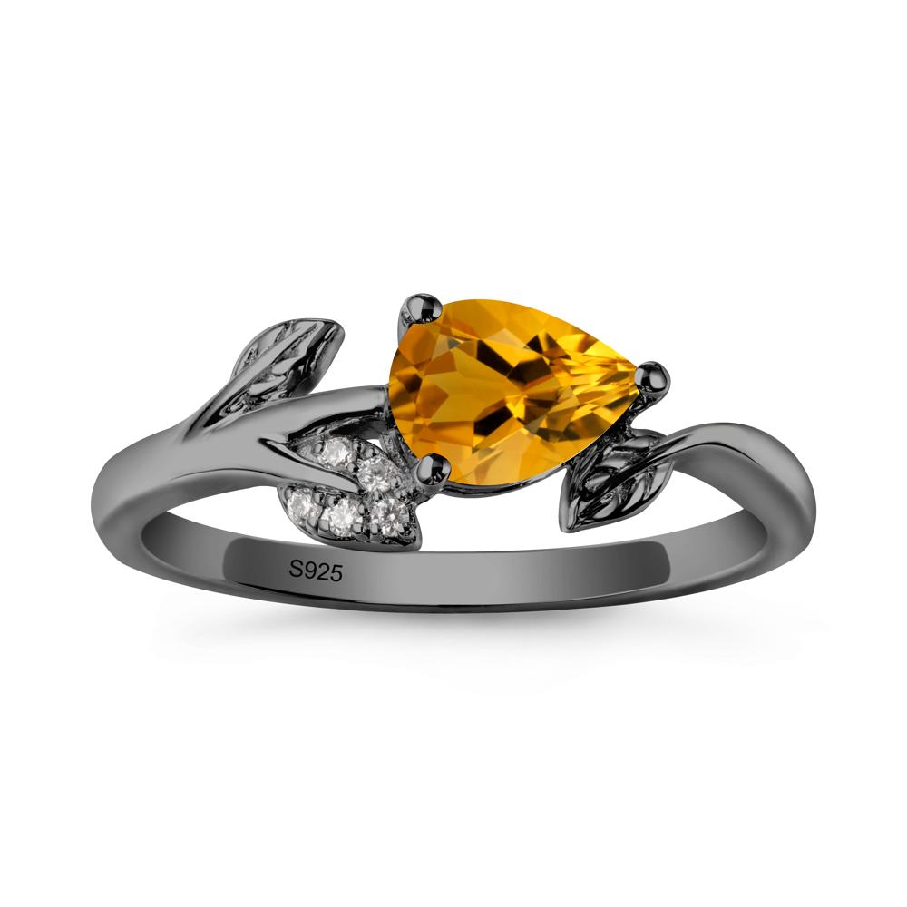 Pear Shaped Citrine Leaf Ring - LUO Jewelry #metal_black finish sterling silver