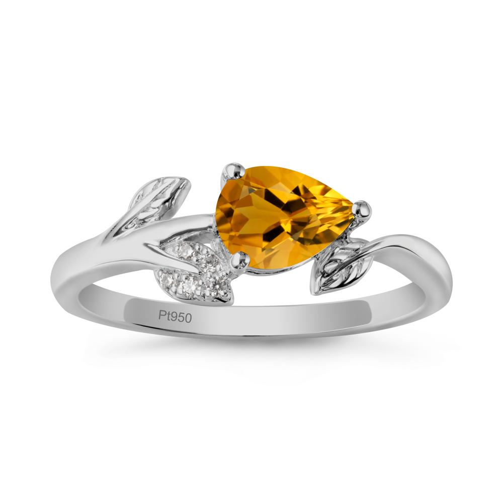 Pear Shaped Citrine Leaf Ring - LUO Jewelry #metal_platinum