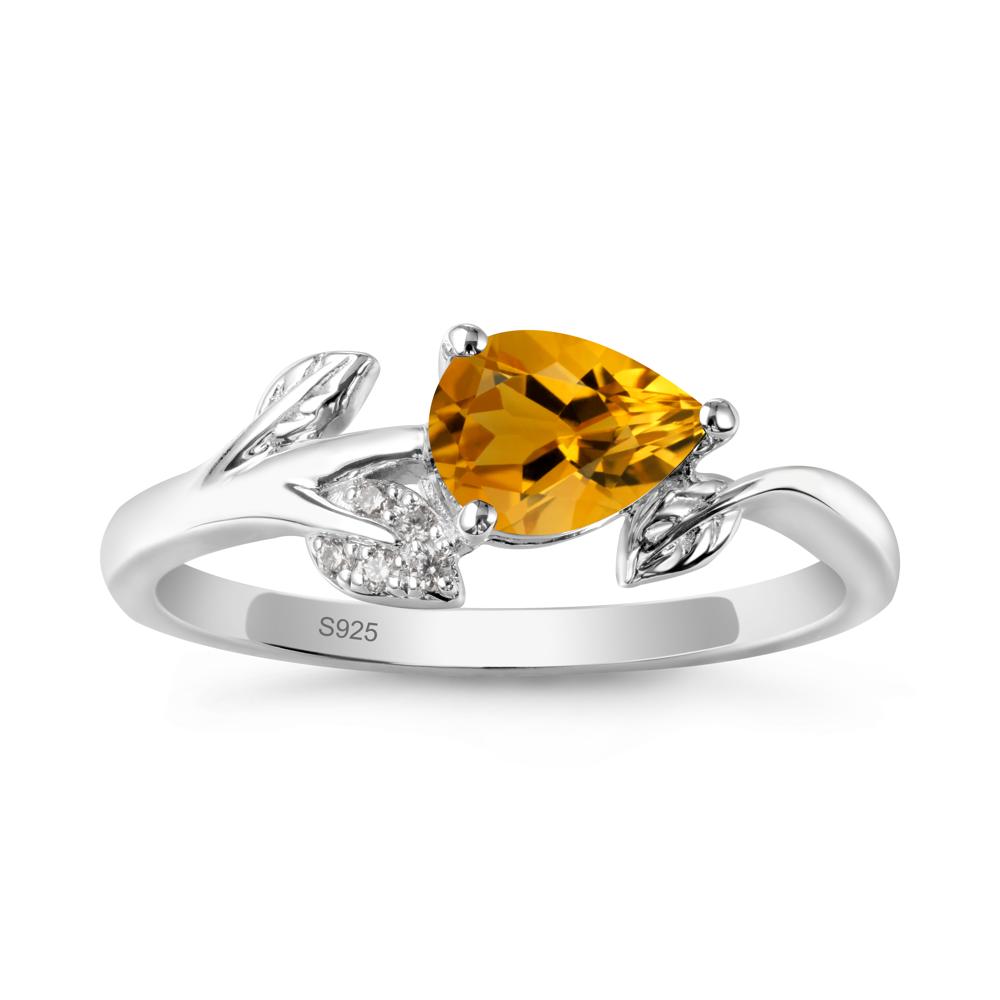 Pear Shaped Citrine Leaf Ring - LUO Jewelry #metal_sterling silver